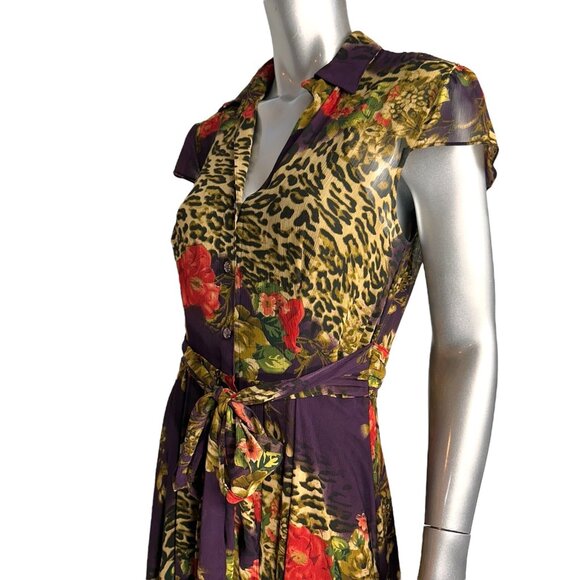Robbie Bee Purple Animal & Floral Print Dress 6 - Picture 2 of 11